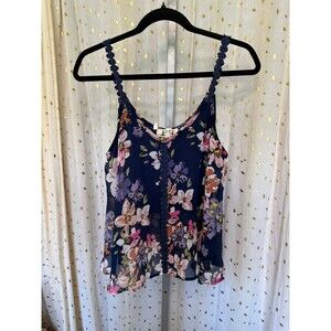 PPLA Clothing Women's Sheer Floral Crochet Lace Straps Swing Cami Blouse S